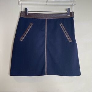 Club Monaco Leather Trim Navy Mini Skirt
